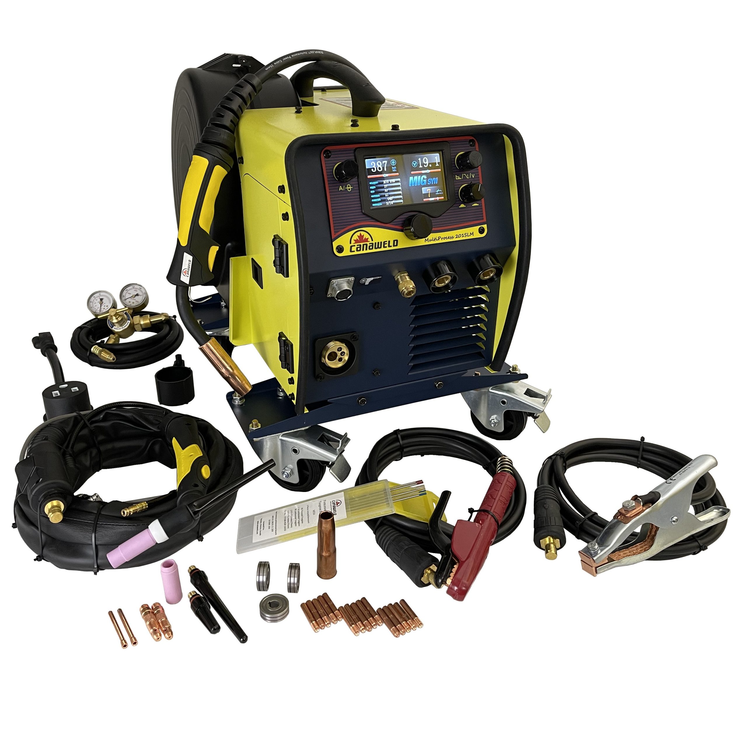 Selectable between 110-220 V 3 year Warranty CANAWELD MIG TIG Stick Welder MADE IN CANADA Multi Process 201 SLM All-in-one Portable Welding Machine SLM Gold 